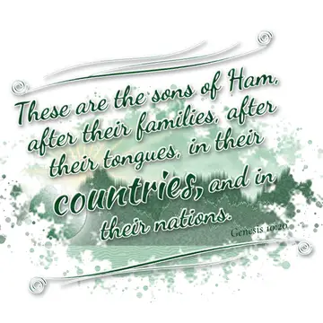Genesis 10:20 – These are the sons of Ham, after their families, after their tongues, in their countries, and in their nations.