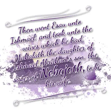 Genesis 28:9 – Then went Esau unto Ishmael, and took unto the wives which he had Mahalath the daughter of Ishmael Abraham's son, the sister of Nebajoth, to be his…