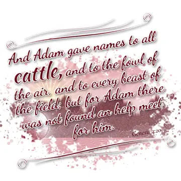 Genesis 2:20 – And Adam gave names to all cattle, and to the fowl of the air, and to every beast of the field; but for Adam there was not found an help meet for him.