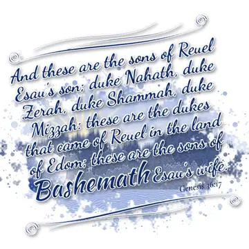 Genesis 36:17 – And these are the sons of Reuel Esau's son; duke Nahath, duke Zerah, duke Shammah, duke Mizzah: these are the dukes that came of Reuel in the land of…