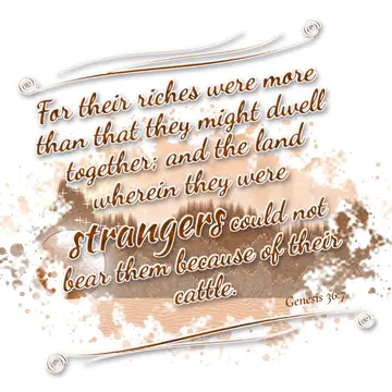 Genesis 36:7 – For their riches were more than that they might dwell together; and the land wherein they were strangers could not bear them because of their cattle.