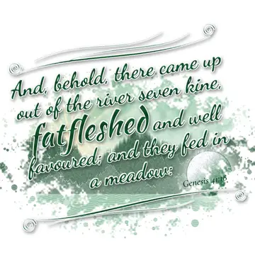 Genesis 41:18 – And, behold, there came up out of the river seven kine, fatfleshed and well favoured; and they fed in a meadow: