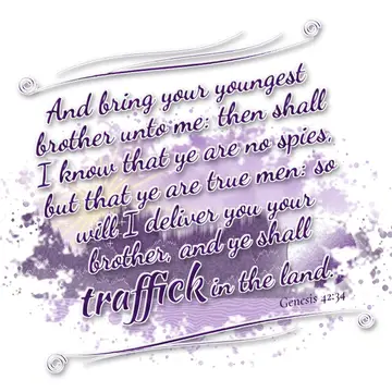Genesis 42:34 – And bring your youngest brother unto me: then shall I know that ye are no spies, but that ye are true men: so will I deliver you your brother, and ye…