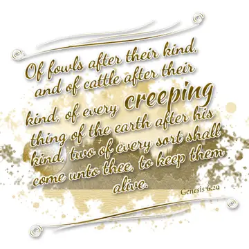 Genesis 6:20 – Of fowls after their kind, and of cattle after their kind, of every creeping thing of the earth after his kind, two of every sort shall come unto…