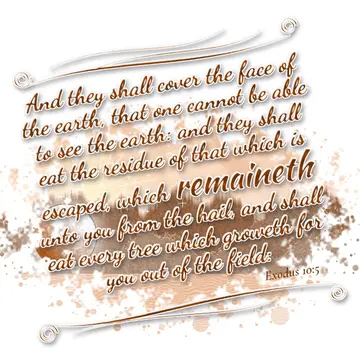 Exodus 10:5 – And they shall cover the face of the earth, that one cannot be able to see the earth: and they shall eat the residue of that which is escaped, which…