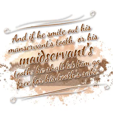Exodus 21:27 – And if he smite out his manservant's tooth, or his maidservant's tooth; he shall let him go free for his tooth's sake.