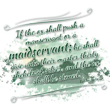Exodus 21:32 – If the ox shall push a manservant or a maidservant; he shall give unto their master thirty shekels of silver, and the ox shall be stoned.