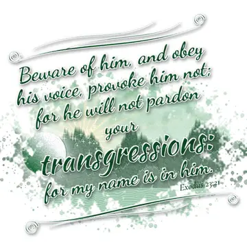 Exodus 23:21 – Beware of him, and obey his voice, provoke him not; for he will not pardon your transgressions: for my name is in him.