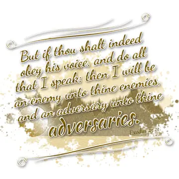 Exodus 23:22 – But if thou shalt indeed obey his voice, and do all that I speak; then I will be an enemy unto thine enemies, and an adversary unto thine adversaries.