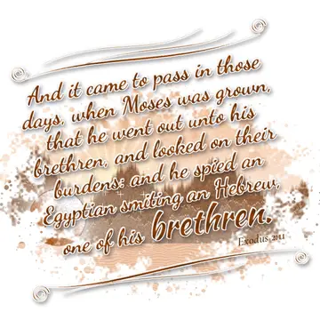 Exodus 2:11 – And it came to pass in those days, when Moses was grown, that he went out unto his brethren, and looked on their burdens: and he spied an Egyptian…