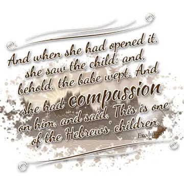 Exodus 2:6 – And when she had opened it, she saw the child: and, behold, the babe wept. And she had compassion on him, and said, This is one of the Hebrews'…