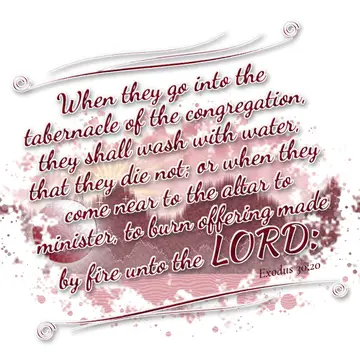 Exodus 30:20 – When they go into the tabernacle of the congregation, they shall wash with water, that they die not; or when they come near to the altar to minister…
