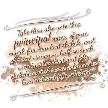 Exodus 30:23 – Take thou also unto thee principal spices, of pure myrrh five hundred shekels, and of sweet cinnamon half so much, even two hundred and fifty…