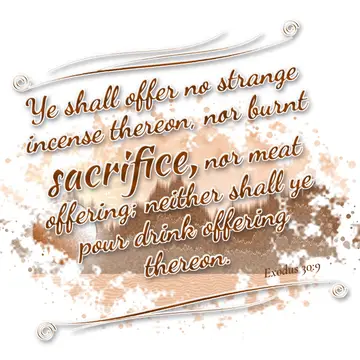 Exodus 30:9 – Ye shall offer no strange incense thereon, nor burnt sacrifice, nor meat offering; neither shall ye pour drink offering thereon.