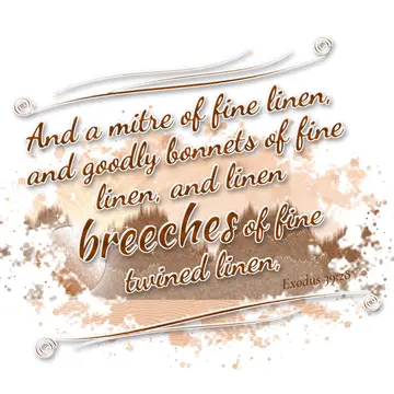 Exodus 39:28 – And a mitre of fine linen, and goodly bonnets of fine linen, and linen breeches of fine twined linen,