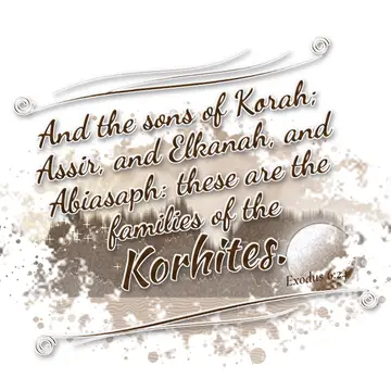 Exodus 6:24 – And the sons of Korah; Assir, and Elkanah, and Abiasaph: these are the families of the Korhites.