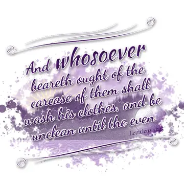 Leviticus 11:25 – And whosoever beareth ought of the carcase of them shall wash his clothes, and be unclean until the even.