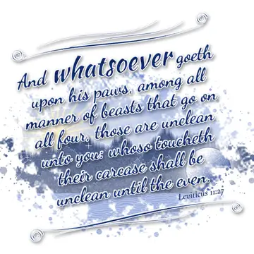 Leviticus 11:27 – And whatsoever goeth upon his paws, among all manner of beasts that go on all four, those are unclean unto you: whoso toucheth their carcase shall be…