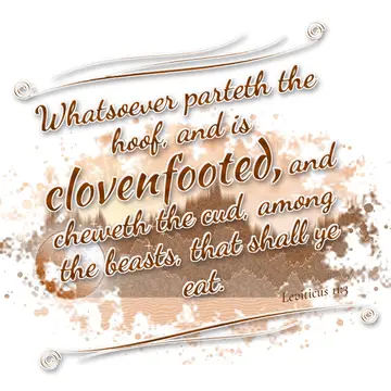 Leviticus 11:3 – Whatsoever parteth the hoof, and is clovenfooted, and cheweth the cud, among the beasts, that shall ye eat.