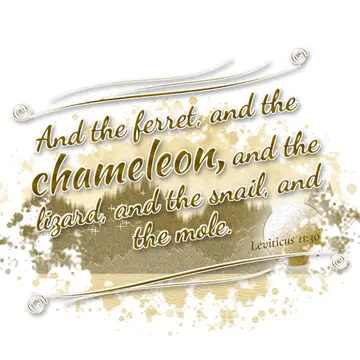 Leviticus 11:30 – And the ferret, and the chameleon, and the lizard, and the snail, and the mole.