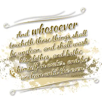 Leviticus 15:27 – And whosoever toucheth those things shall be unclean, and shall wash his clothes, and bathe himself in water, and be unclean until the even.