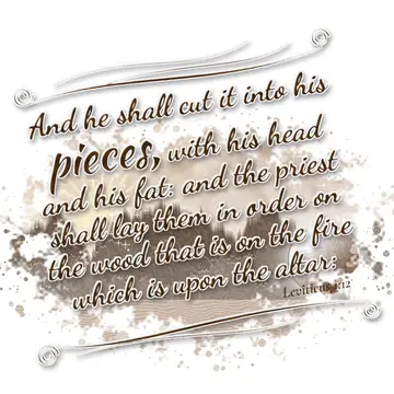 Leviticus 1:12 – And he shall cut it into his pieces, with his head and his fat: and the priest shall lay them in order on the wood that is on the fire which is upon…