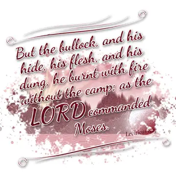 Leviticus 8:17 – But the bullock, and his hide, his flesh, and his dung, he burnt with fire without the camp; as the LORD commanded Moses.