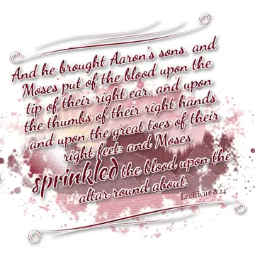 Leviticus 8:24 – And he brought Aaron's sons, and Moses put of the blood upon the tip of their right ear, and upon the thumbs of their right hands, and upon the great…