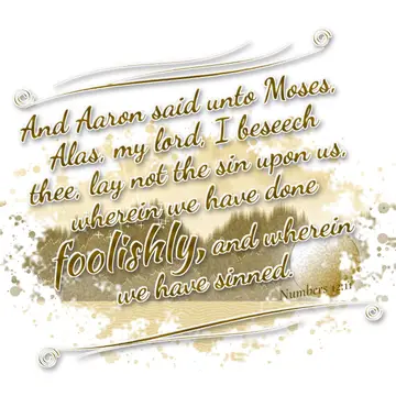 Numbers 12:11 – And Aaron said unto Moses, Alas, my lord, I beseech thee, lay not the sin upon us, wherein we have done foolishly, and wherein we have sinned.