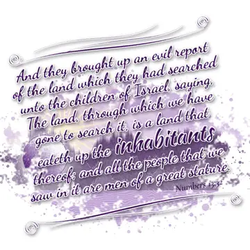 Numbers 13:32 – And they brought up an evil report of the land which they had searched unto the children of Israel, saying, The land, through which we have gone to…