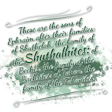 Numbers 26:35 – These are the sons of Ephraim after their families: of Shuthelah, the family of the Shuthalhites: of Becher, the family of the Bachrites: of Tahan…