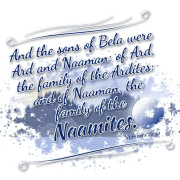 Numbers 26:40 – And the sons of Bela were Ard and Naaman: of Ard, the family of the Ardites: and of Naaman, the family of the Naamites.