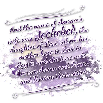 Numbers 26:59 – And the name of Amram's wife was Jochebed, the daughter of Levi, whom her mother bare to Levi in Egypt: and she bare unto Amram Aaron and Moses, and…