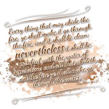 Numbers 31:23 – Every thing that may abide the fire, ye shall make it go through the fire, and it shall be clean: nevertheless it shall be purified with the water of…