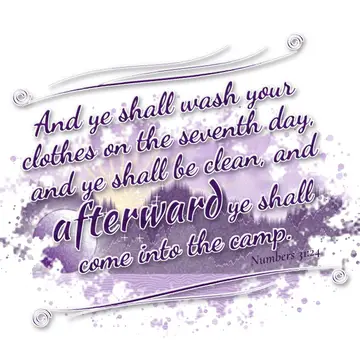 Numbers 31:24 – And ye shall wash your clothes on the seventh day, and ye shall be clean, and afterward ye shall come into the camp.