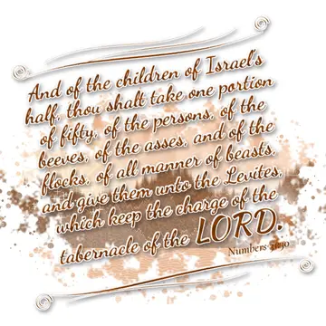 Numbers 31:30 – And of the children of Israel's half, thou shalt take one portion of fifty, of the persons, of the beeves, of the asses, and of the flocks, of all…
