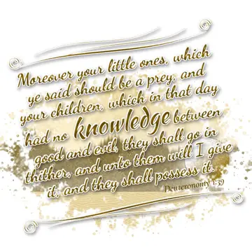 Deuteronomy 1:39 – Moreover your little ones, which ye said should be a prey, and your children, which in that day had no knowledge between good and evil, they shall go…