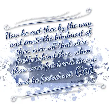 Deuteronomy 25:18 – How he met thee by the way, and smote the hindmost of thee, even all that were feeble behind thee, when thou wast faint and weary; and he feared not…