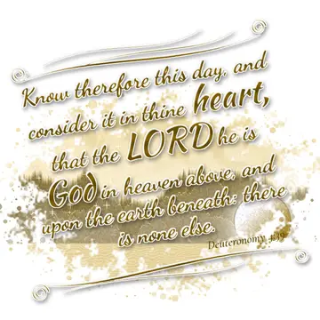 Deuteronomy 4:39 – Know therefore this day, and consider it in thine heart, that the LORD he is God in heaven above, and upon the earth beneath: there is none else.