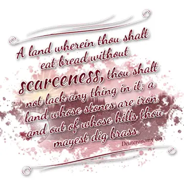 Deuteronomy 8:9 – A land wherein thou shalt eat bread without scarceness, thou shalt not lack any thing in it; a land whose stones are iron, and out of whose hills…