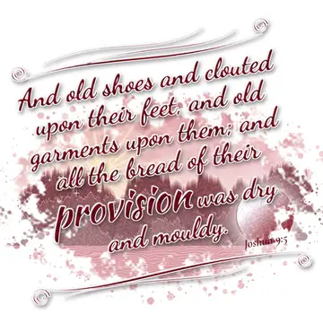 Joshua 9:5 – And old shoes and clouted upon their feet, and old garments upon them; and all the bread of their provision was dry and mouldy.