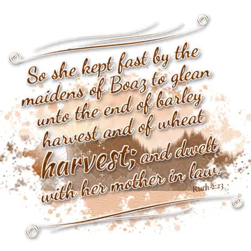 Ruth 2:23 – So she kept fast by the maidens of Boaz to glean unto the end of barley harvest and of wheat harvest; and dwelt with her mother in law.