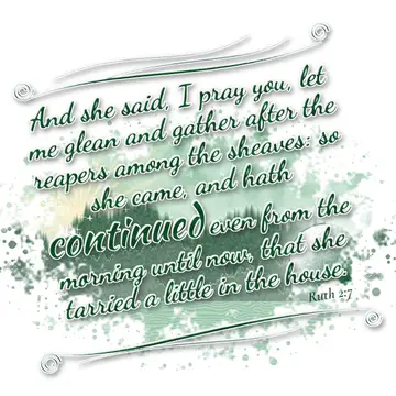 Ruth 2:7 – And she said, I pray you, let me glean and gather after the reapers among the sheaves: so she came, and hath continued even from the morning until…
