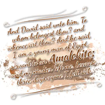 1 Samuel 30:13 – And David said unto him, To whom belongest thou? and whence art thou? And he said, I am a young man of Egypt, servant to an Amalekite; and my master…