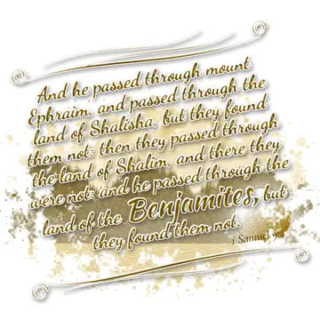 1 Samuel 9:4 – And he passed through mount Ephraim, and passed through the land of Shalisha, but they found them not: then they passed through the land of Shalim…