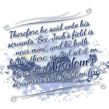 2 Samuel 14:30 – Therefore he said unto his servants, See, Joab's field is near mine, and he hath barley there; go and set it on fire. And Absalom's servants set the…