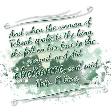 2 Samuel 14:4 – And when the woman of Tekoah spake to the king, she fell on her face to the ground, and did obeisance, and said, Help, O king.