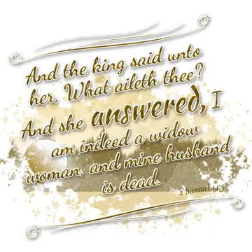 2 Samuel 14:5 – And the king said unto her, What aileth thee? And she answered, I am indeed a widow woman, and mine husband is dead.