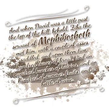 2 Samuel 16:1 – And when David was a little past the top of the hill, behold, Ziba the servant of Mephibosheth met him, with a couple of asses saddled, and…