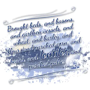 2 Samuel 17:28 – Brought beds, and basons, and earthen vessels, and wheat, and barley, and flour, and parched corn, and beans, and lentiles, and parched pulse,